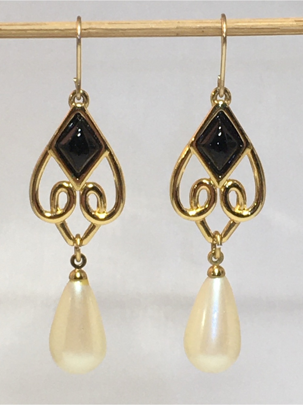 Monet Gold-Tone Pearl Drop Earrings with Black Accent